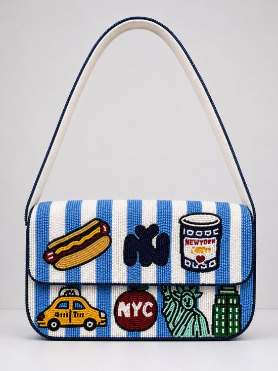 Handbags - Hand Beaded NYC Shoulder Bag Blue Stripe Taxi Hot Dog Purse